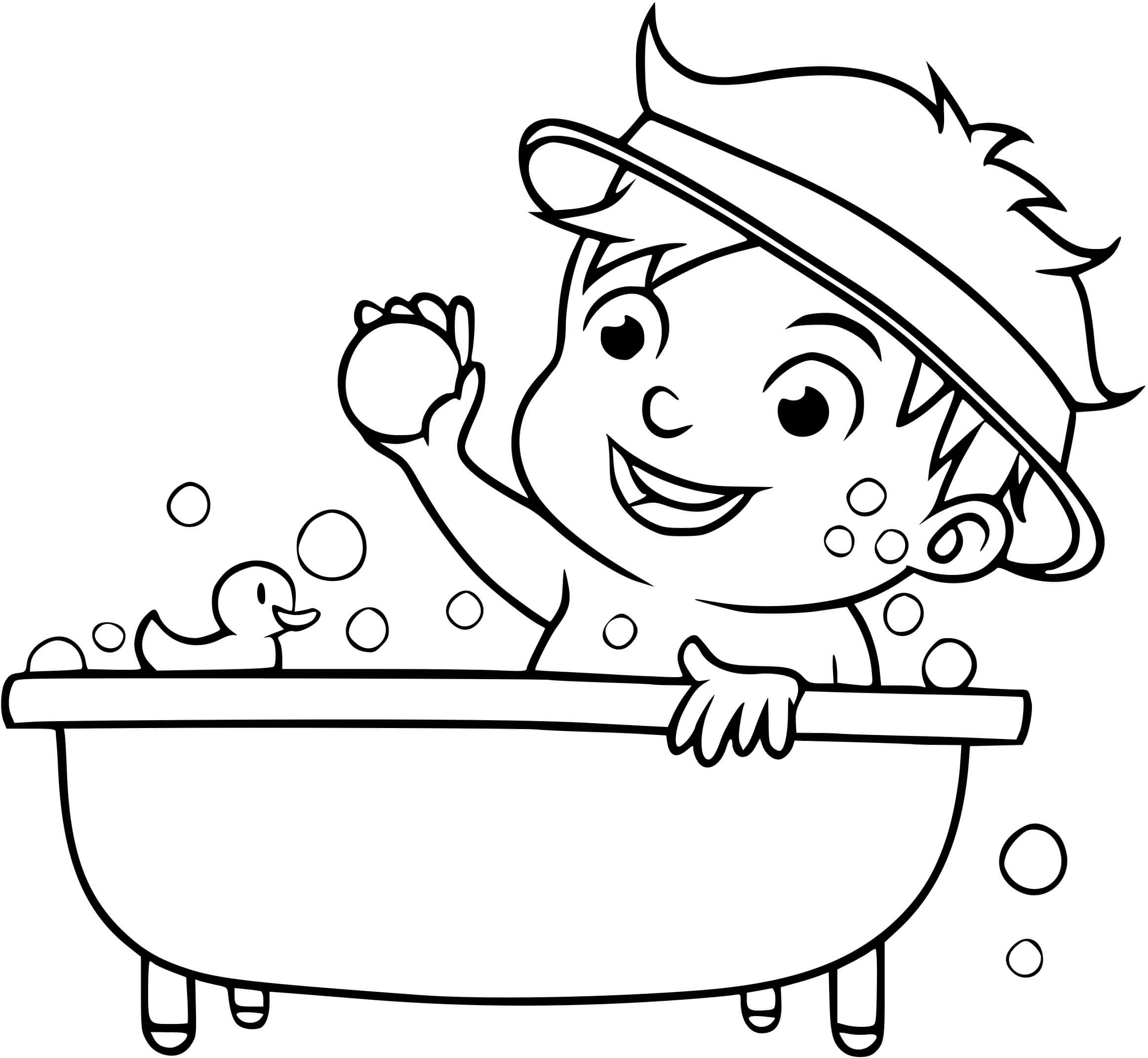 Coloriage Un Garçon Prend Son Bain Pour Etre Propre - Enfants à imprimer