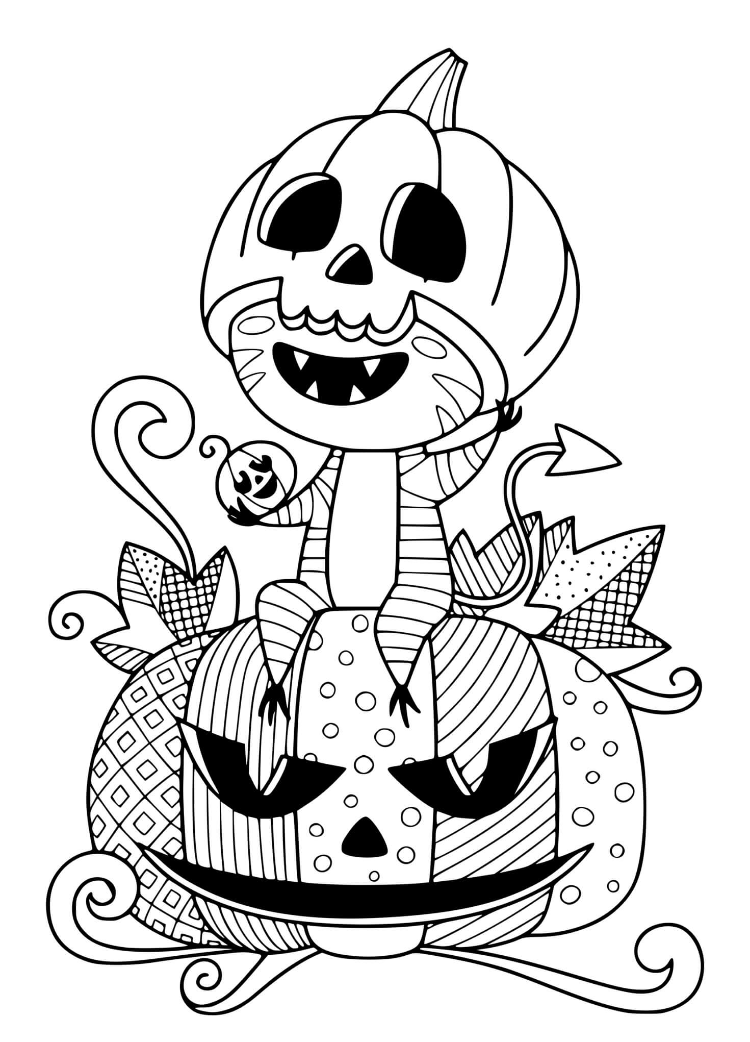 Coloriage Un Monstre Sur Une Citrouille Pour Halloween - Halloween à imprimer