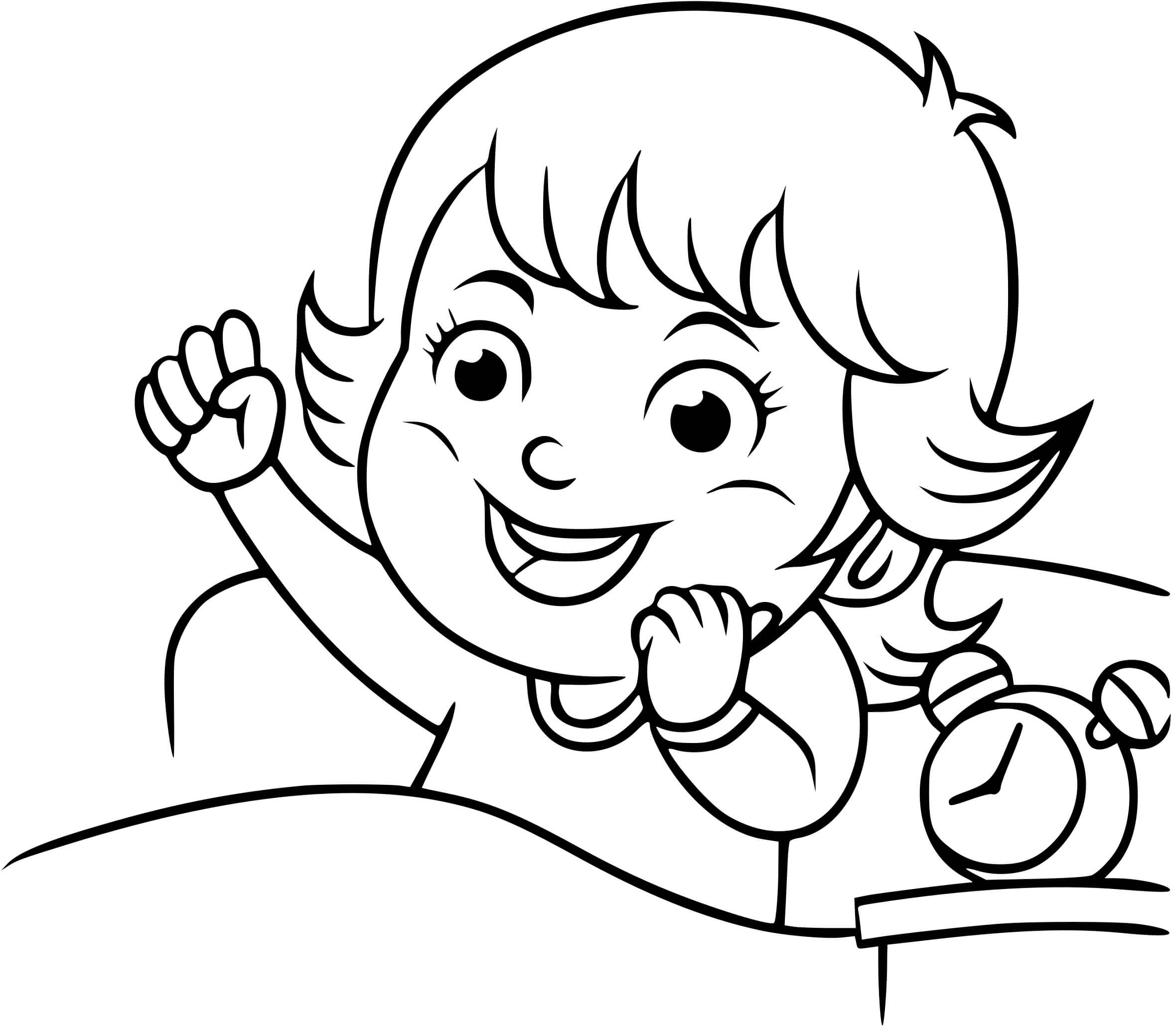Coloriage Une Fille Se Réveille Avec Le Soruire Pour Aller A La Garderie - Enfants à imprimer
