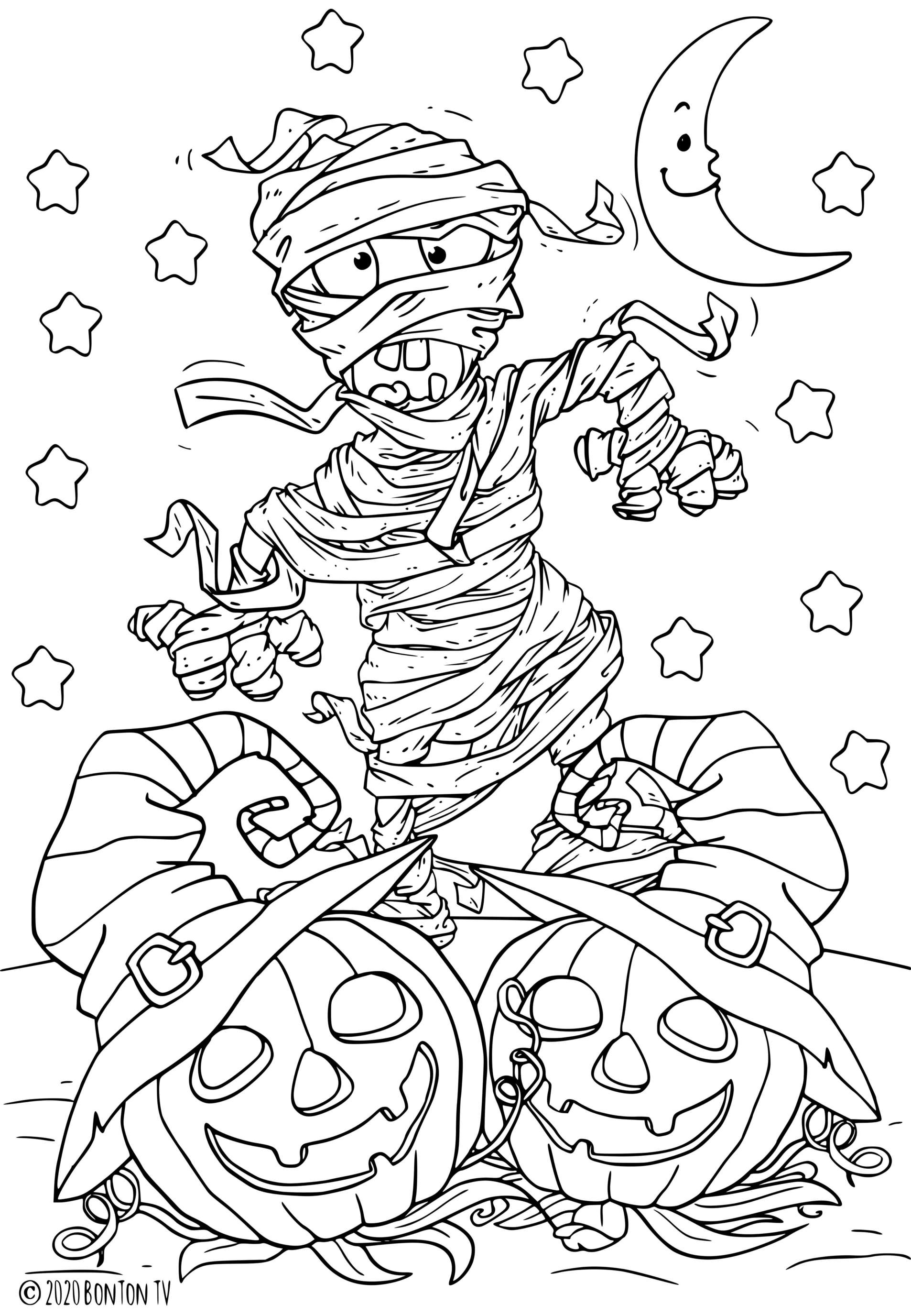 Coloriage Une Momie Terrifiante Se Promene Dans Les Rues - Halloween à imprimer