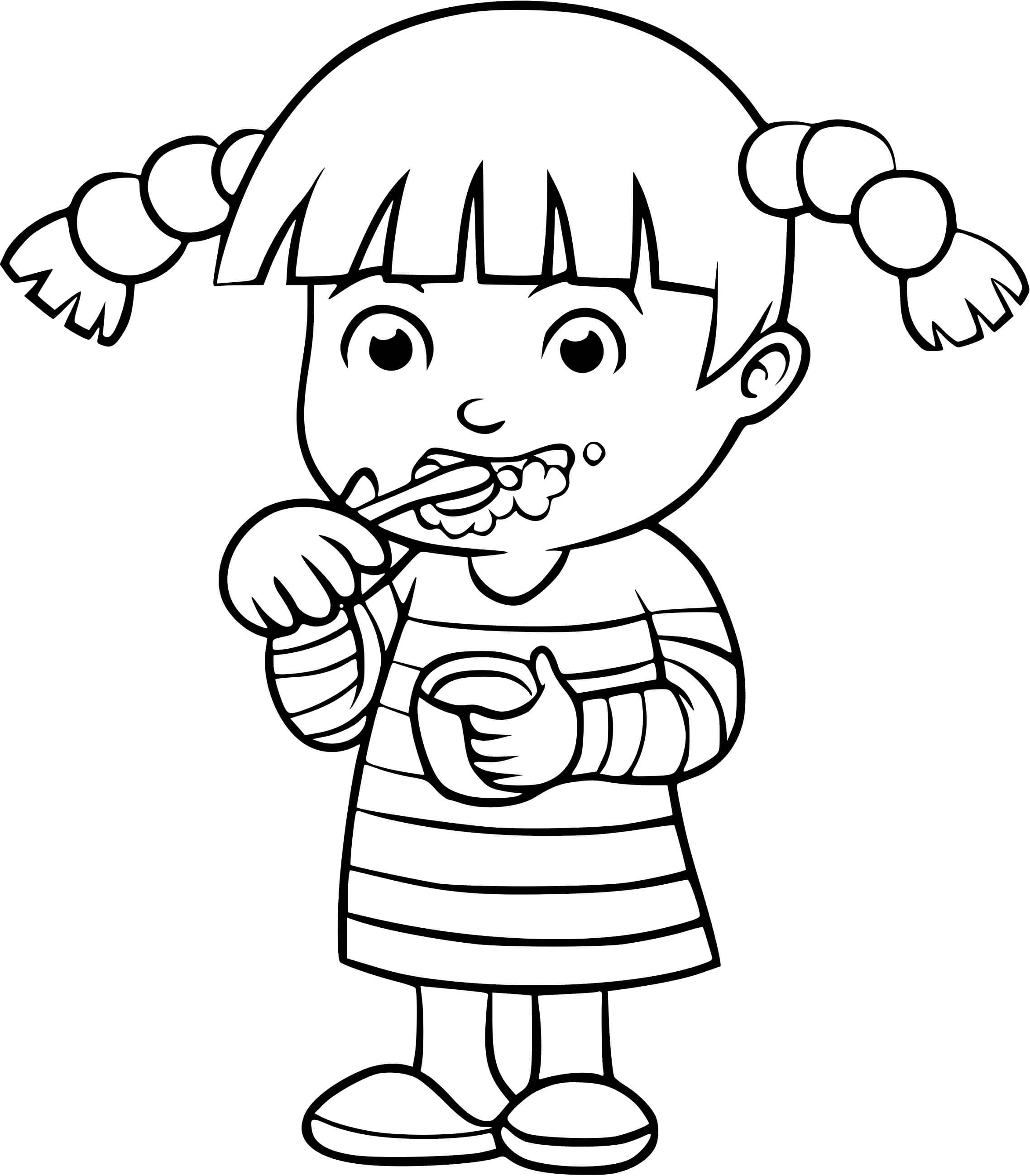 Coloriage Une Petite Fille Se Brosse Les Dents Avant De Dormir - Enfants à imprimer