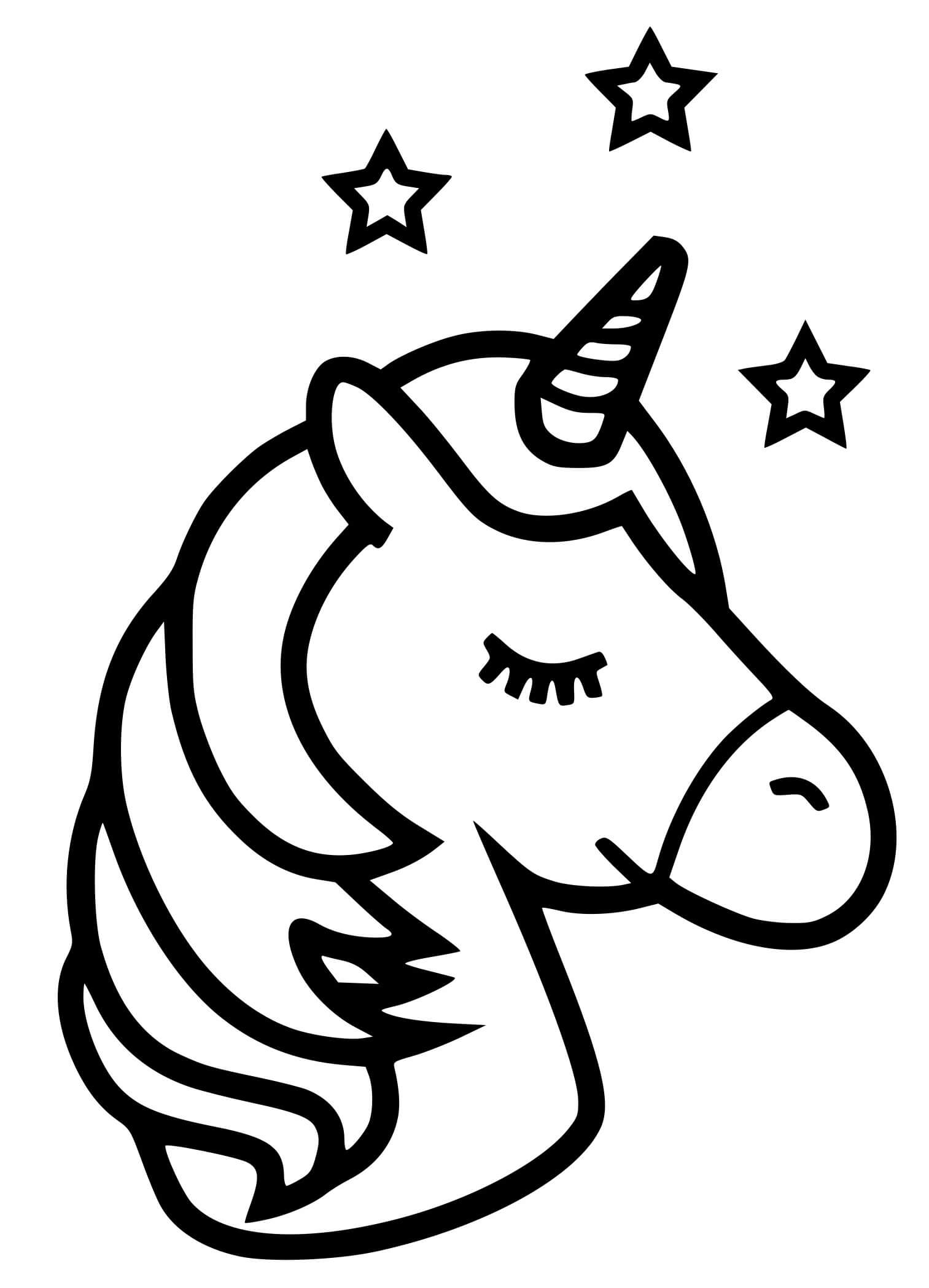 Coloriage Unicorn Emoji Kawaii Stars - Licorne à imprimer