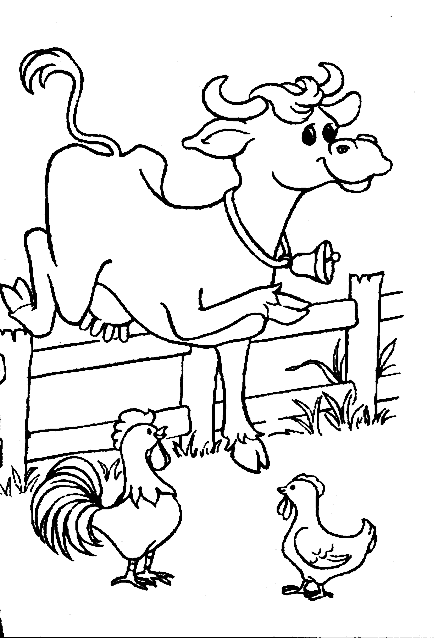Coloriage Vache Avec Un Coq Et Une Poule - Animaux à imprimer