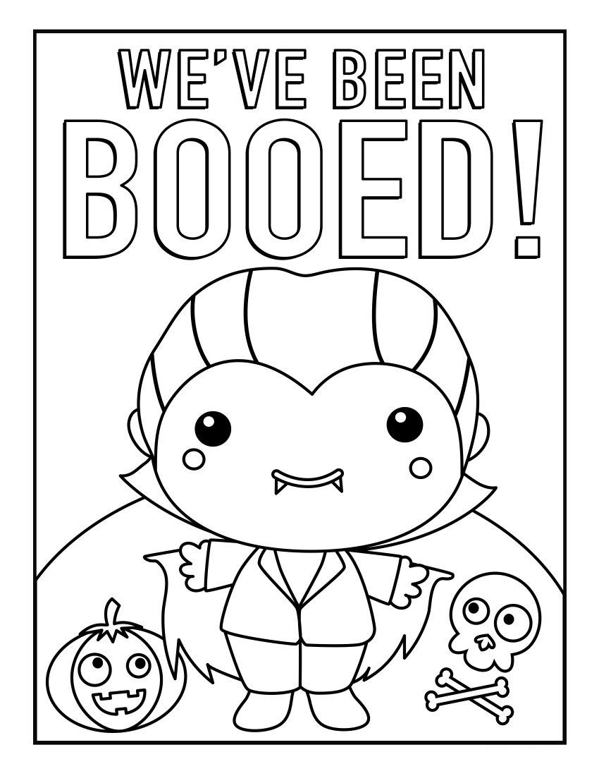 Coloriage Vampire Kawaii Avec Citrouilles Et Tête De Mort - Halloween à imprimer