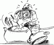 Coloriage dessin d une sorciere qui cuisine dans sa marmite