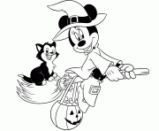 Coloriage Minnie Mouse et Figaro Sorciere Halloween Disney