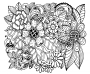 Coloriage beau doodle motif floral adulte