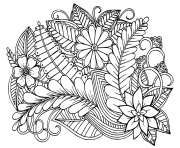 Coloriage Doodle motif floral en noir et blanc adulte