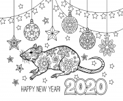 Coloriage 2020 nouvel an Rat de Metal le 25 janvier 2020