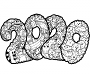 Coloriage nouvel an 2020 Doodle