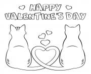 Coloriage joyeuse saint valentin par deux chats amoureux