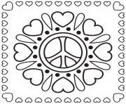 Coloriage mandala paix peace amour et coeurs