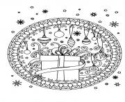 Coloriage cadeau flocons de neige et decorations de noel mandala