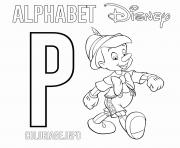 Coloriage Lettre P pour Pinocchio Disney