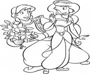 Coloriage aladdin propose des fleurs roses pour princesse jasmine