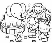 Coloriage hello kitty zoo circle avec des animaux