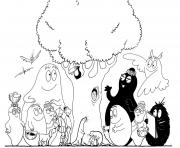 Coloriage tous les personnages de barbapapa autour dun arbre