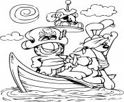 Coloriage garfield le pirate sur un bateau en mer