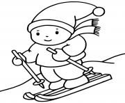 Coloriage enfant ski descente de ski