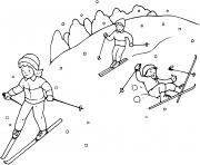 Coloriage famille fait du ski