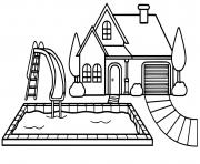 Coloriage maison avec piscine creuse